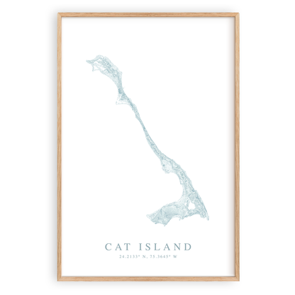 cat island bahamas map print in wood frame