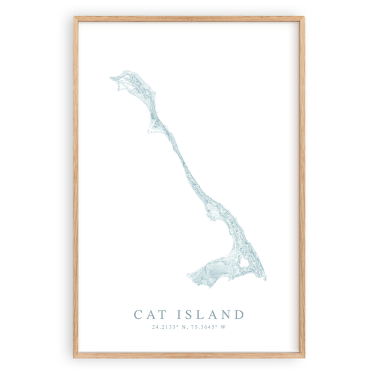 cat island bahamas map print in wood frame