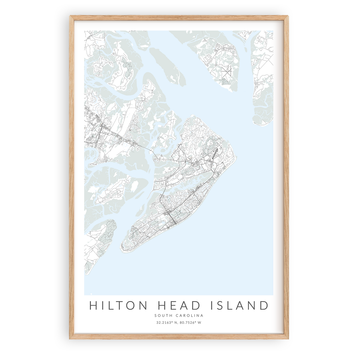 hilton head island south carolina map in wood frame