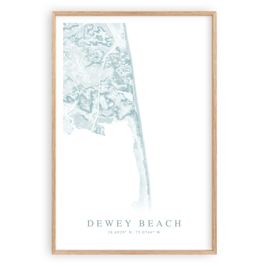 dewey beach delaware map print in wood frame