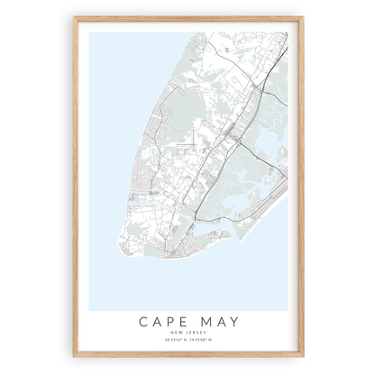 cape may new jersey map print in wood frame