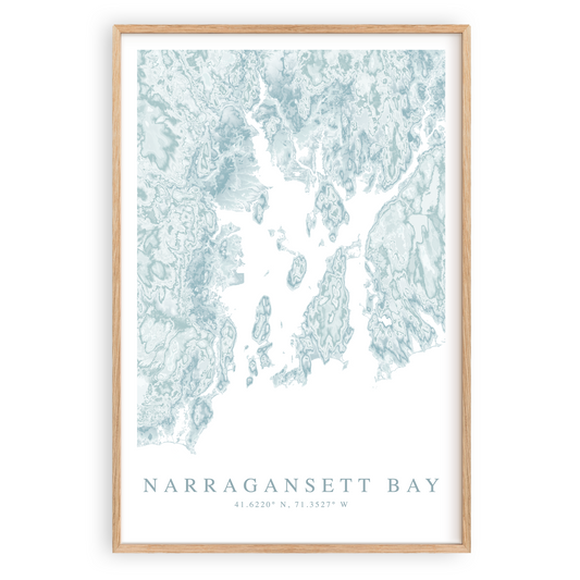 narragansett bay rhode island map print in wood frame