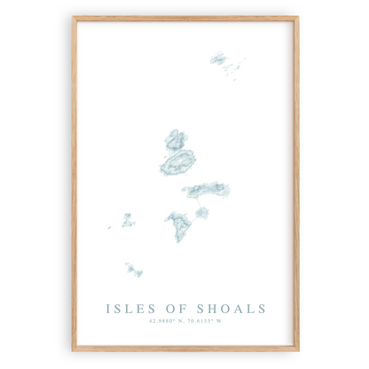 isles of shoals map print in wood frame