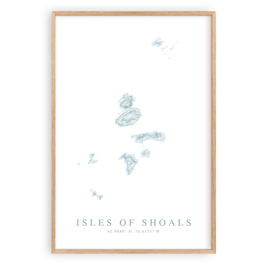 isles of shoals map print in wood frame