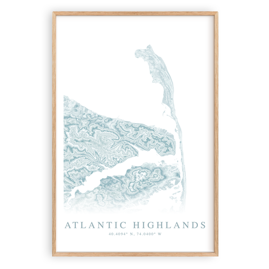 atlantic highlands new jersey map print in wood frame