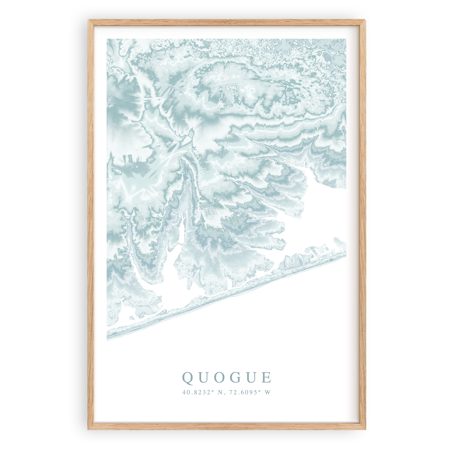 quogue new york map print in wood frame