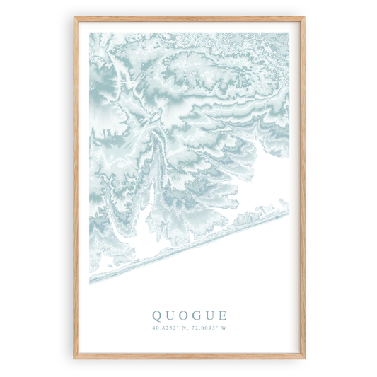 quogue new york map print in wood frame
