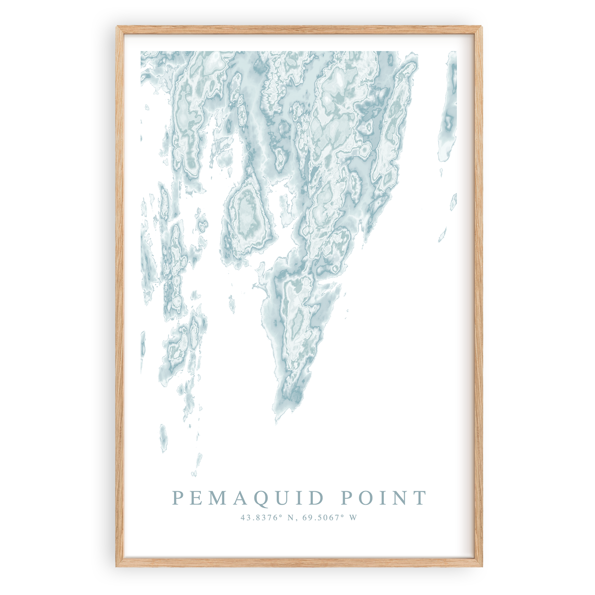 pemaquid point maine map print in wood frame