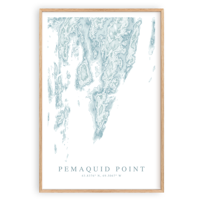 pemaquid point maine map print in wood frame