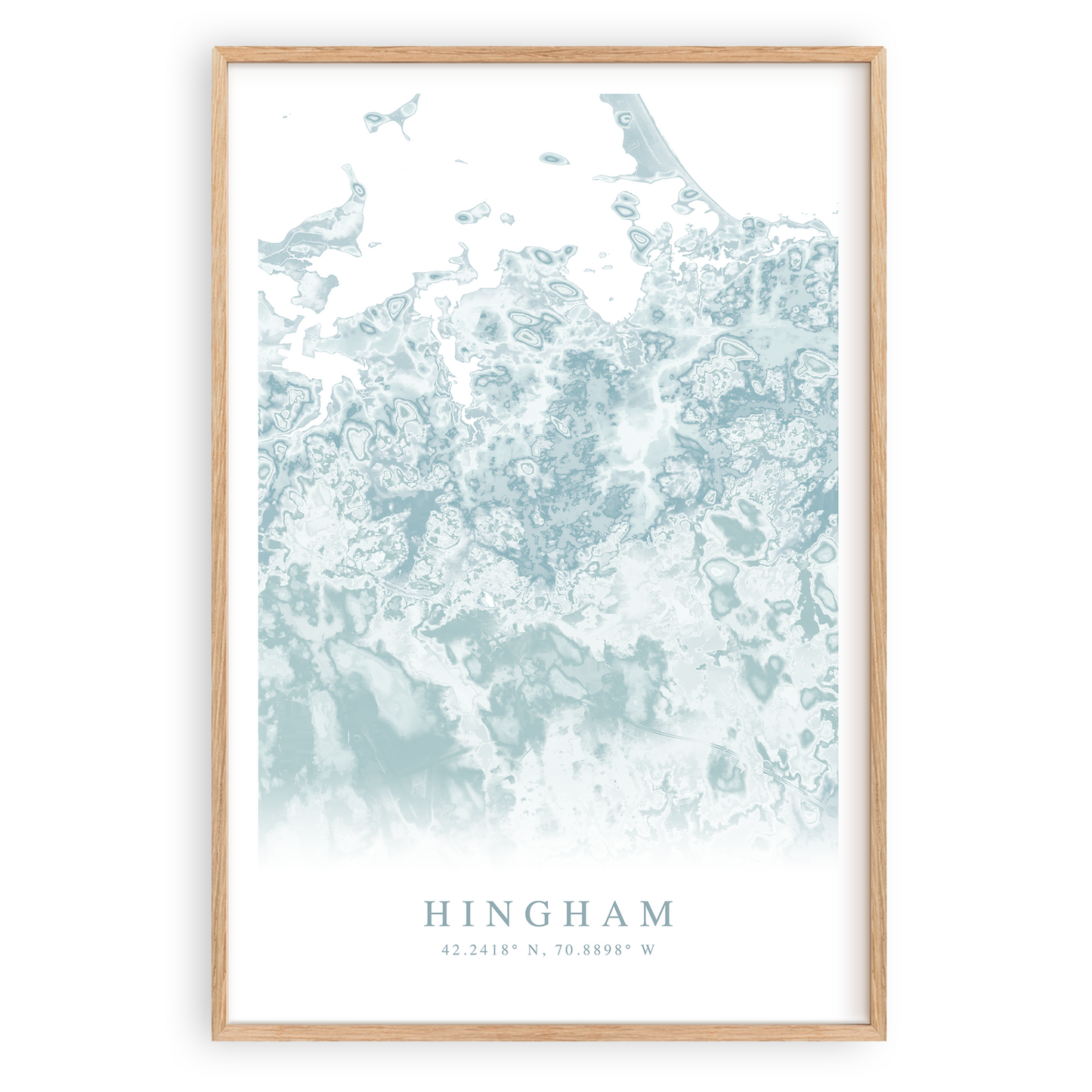 hingham massachusetts map print in wood frame