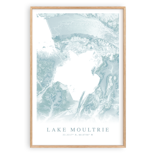 lake moultrie south carolina map print in wood frame