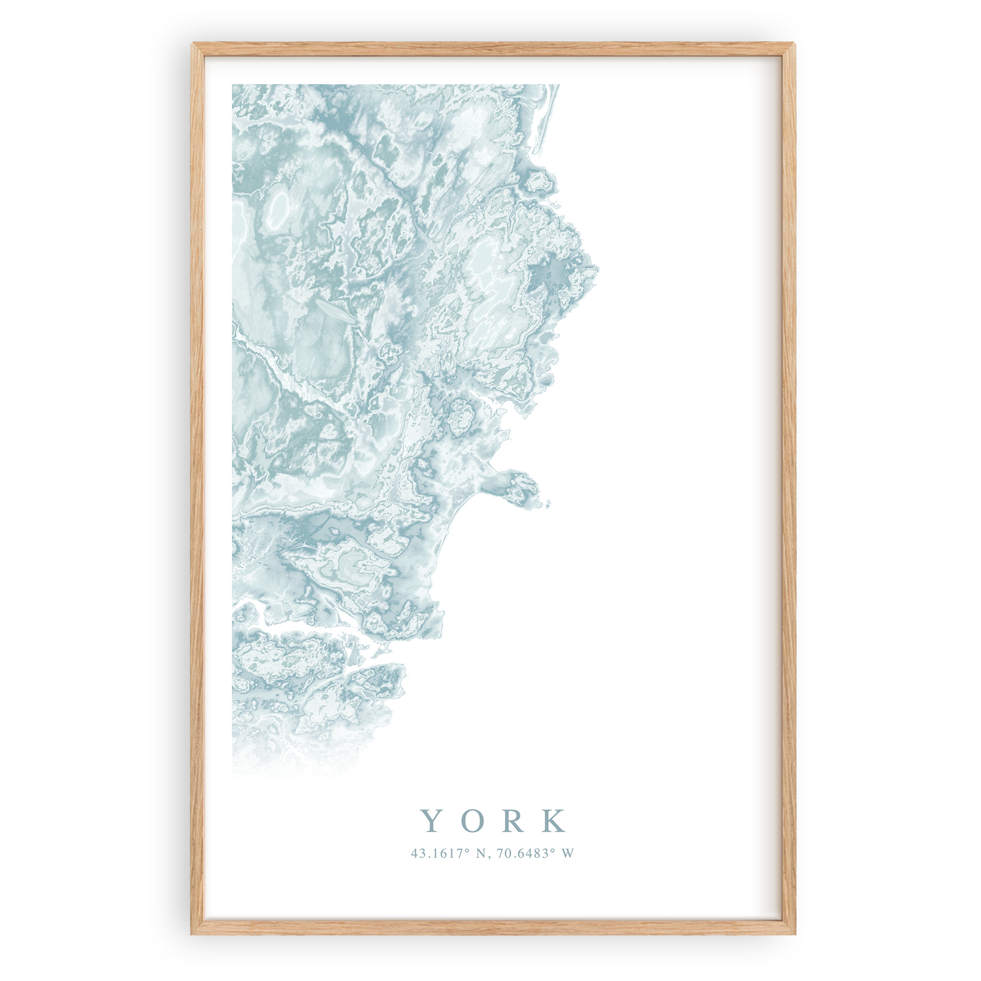 york maine map print in wood frame