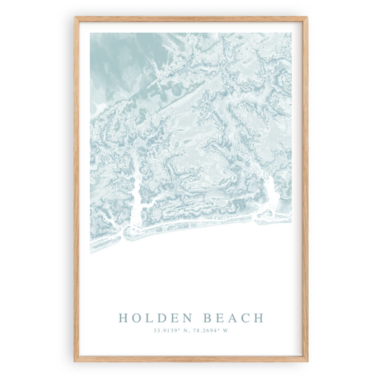 holden beach north carolina map print in wood frame