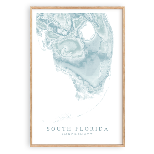 south florida map print in wood frame