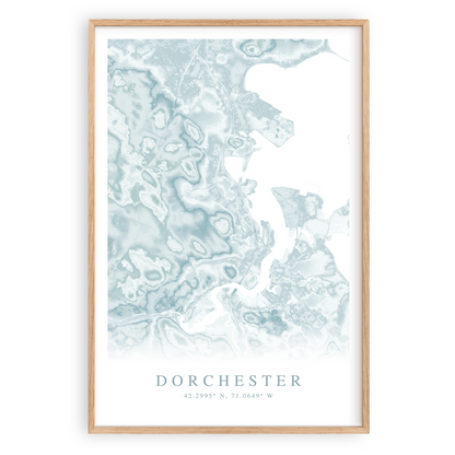 dorchester massachusetts map print in wood frame