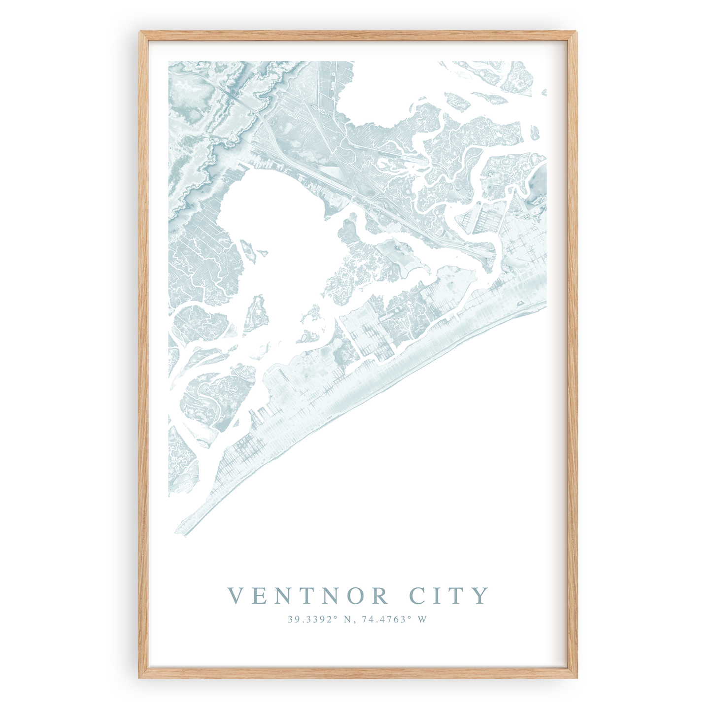 ventnor city new jersey map print in wood frame