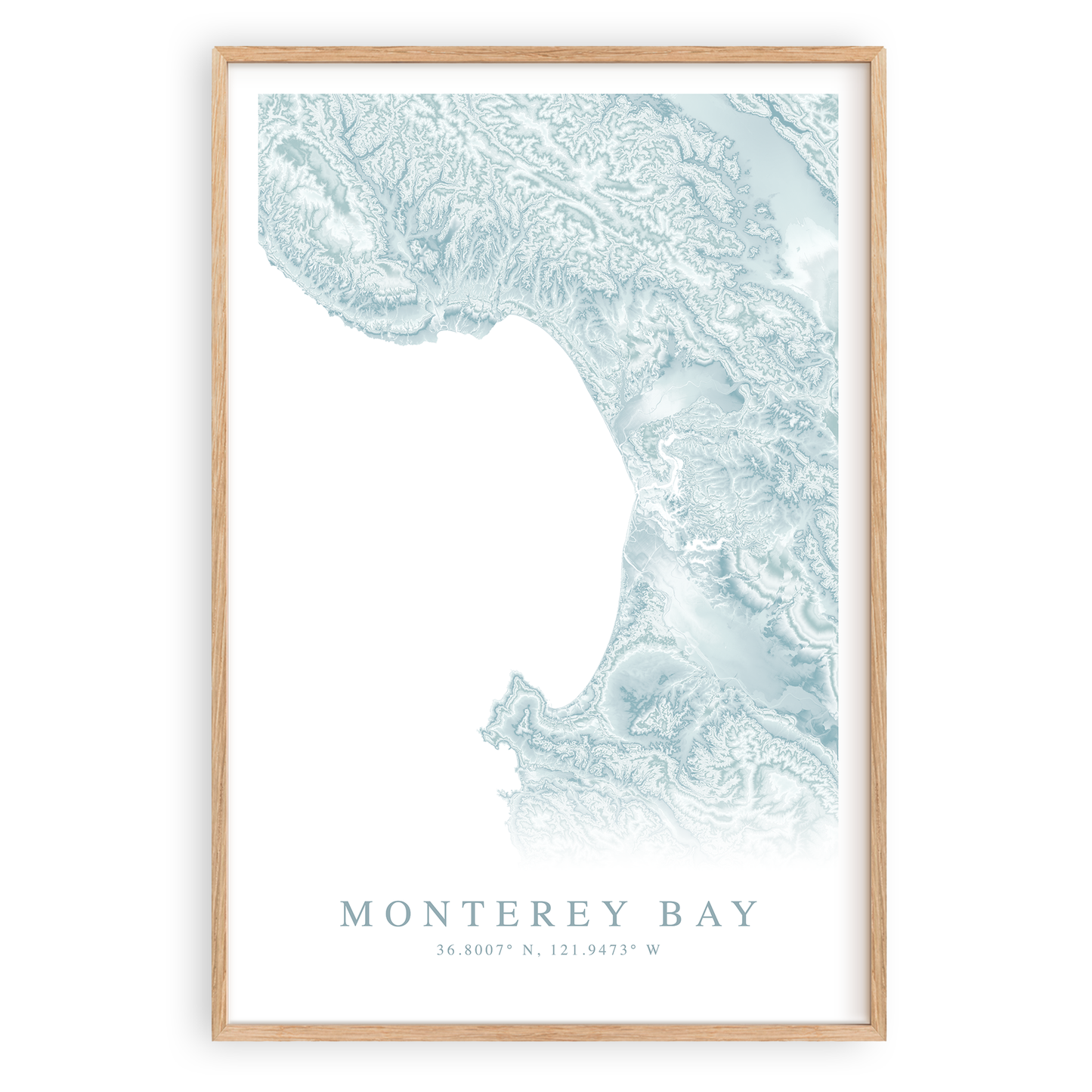 monterey bay california map print in wood frame