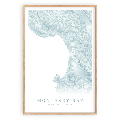 monterey bay california map print in wood frame