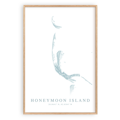 honeymoon island florida map print in wood frame