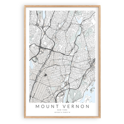 mount vernon new york map print in wood frame