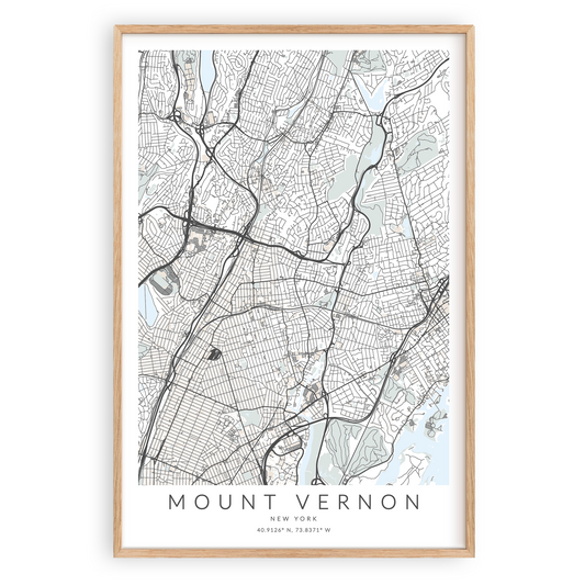 mount vernon new york map print in wood frame