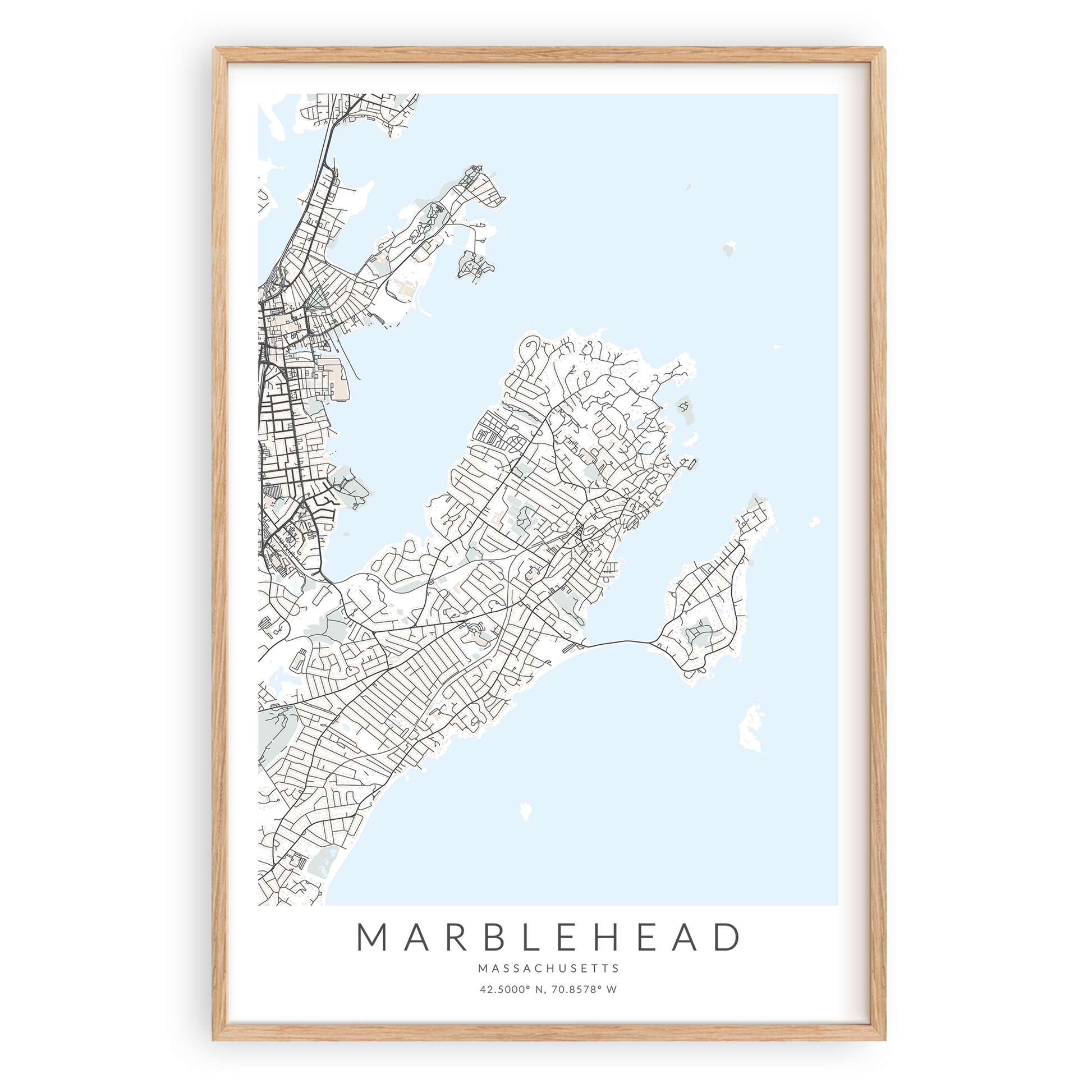 marblehead massachusetts map decor wood frame