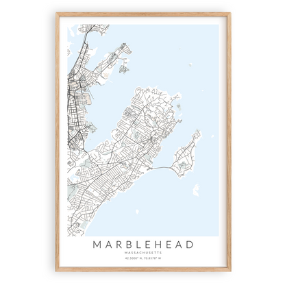 marblehead massachusetts map decor wood frame