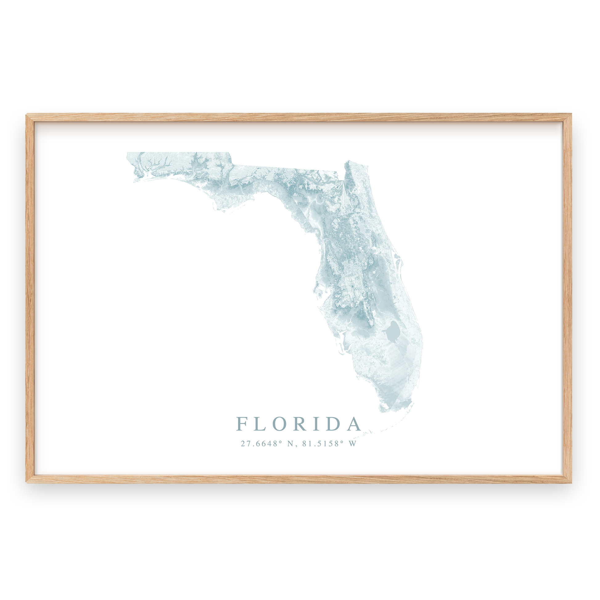 florida map print in wood frame