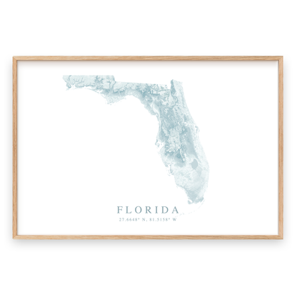 florida map print in wood frame