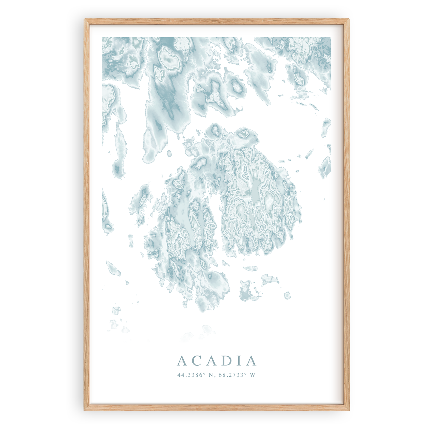 acadia maine map print in wood frame