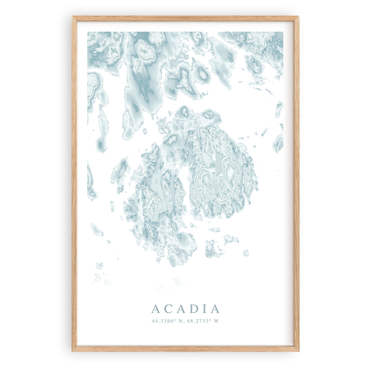 acadia maine map print in wood frame