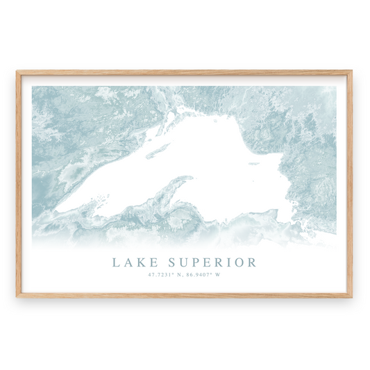 lake superior map print in wood frame