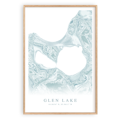 glen lake michigan map print in wood frame