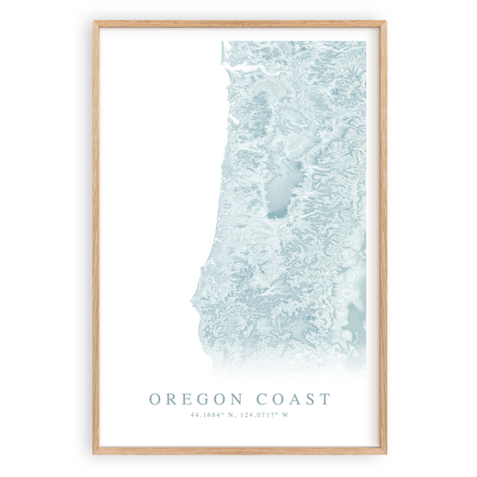 oregon coast map print in wood frame