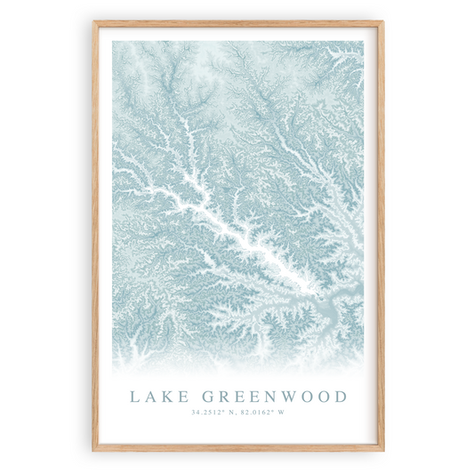 lake greenwood south carolina map print in wood frame