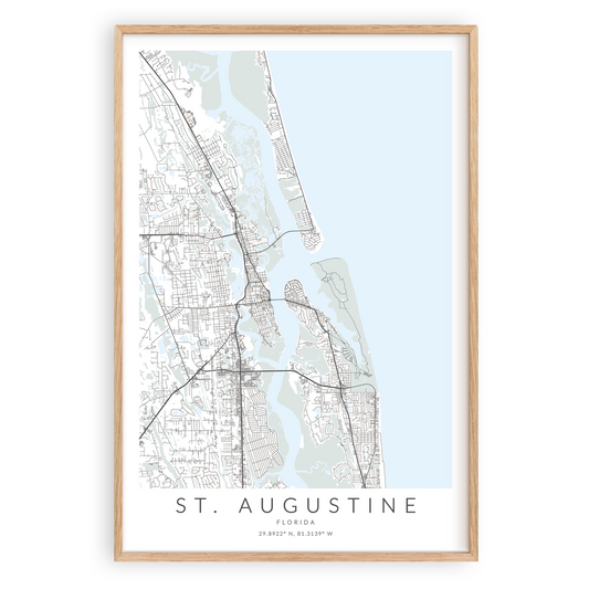 st augustine florida map print in wood frame