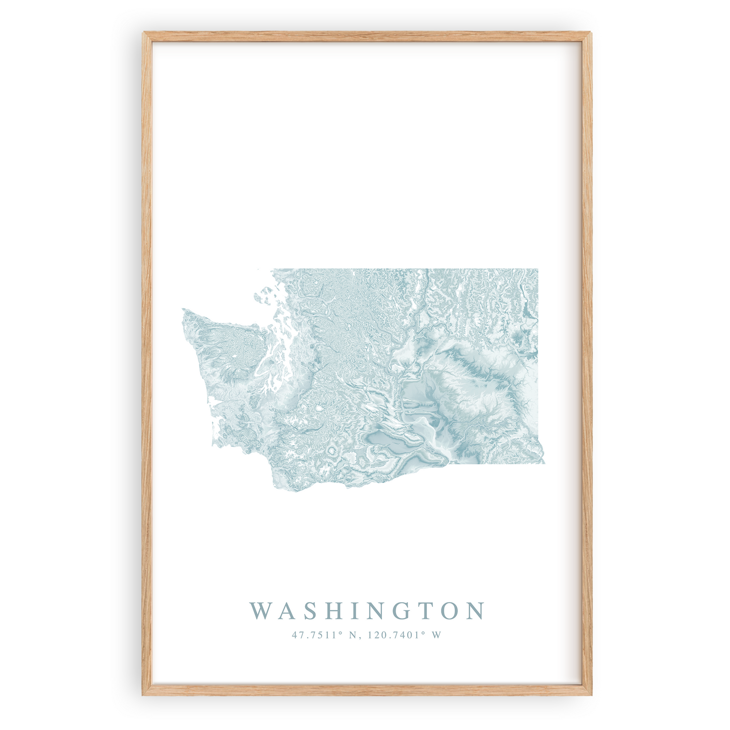 washington state map print in wood frame