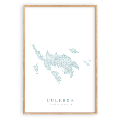 culebra puerto rico map print in wood frame