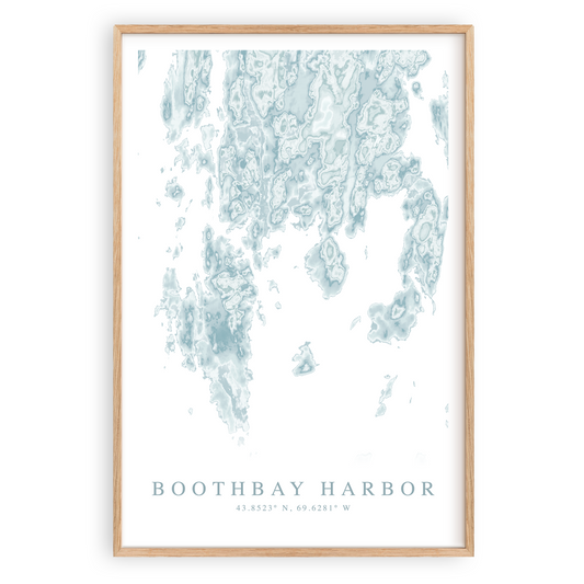 boothbay harbor maine map poster in wood frame