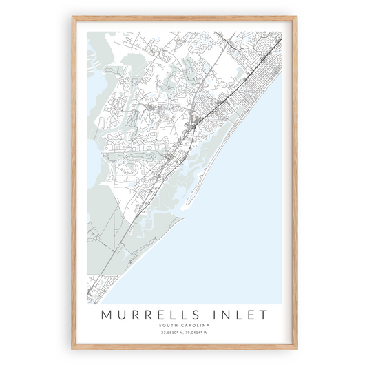 murrells inlet south carolina map print in wood frame