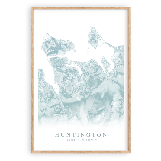 huntington new york map print in wood frame