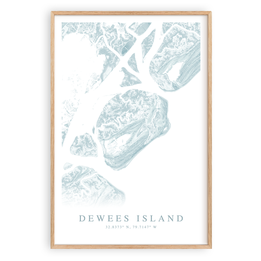 dewees island south carolina map print in wood frame