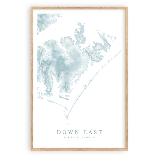 down east north carolina map print in wood frame