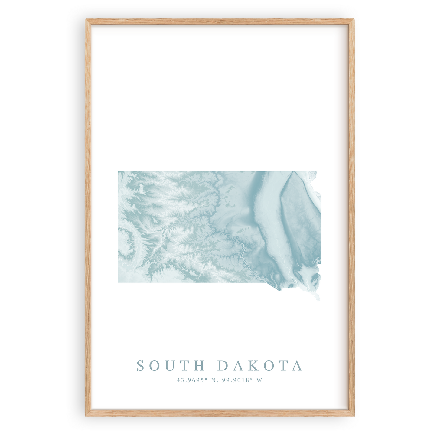 south dakota map print in wood frame