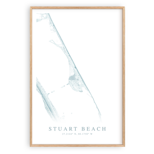 stuart beach florida map print in wood frame