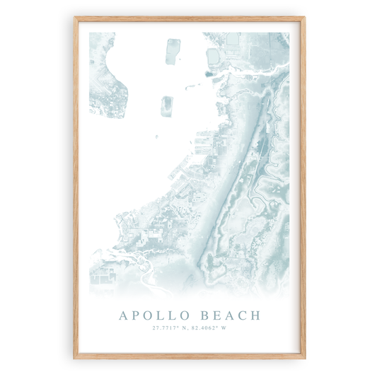 apollo beach florida map print in wood frame