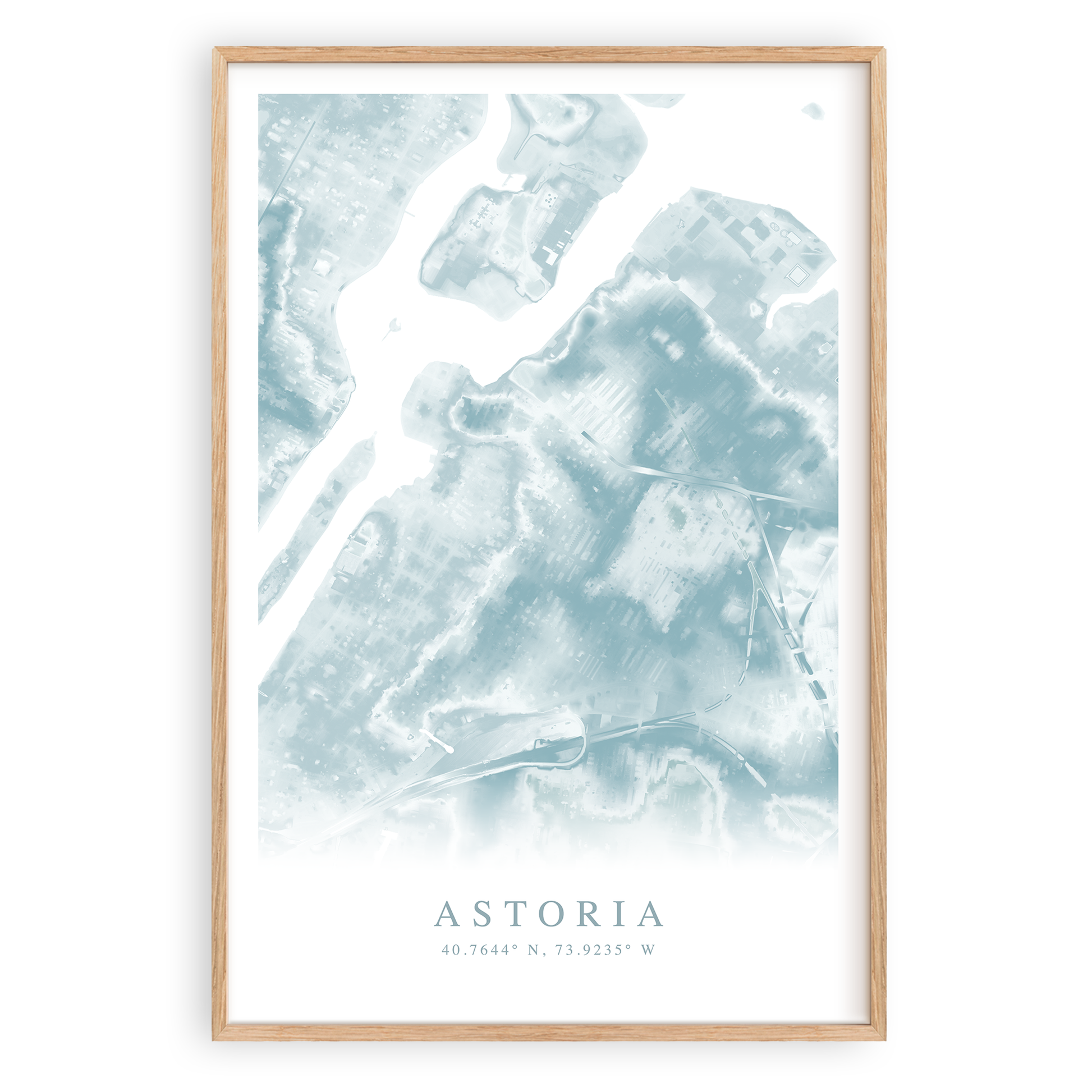 astoria new york map print in wood frame