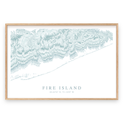 fire island new york map print in wood frame