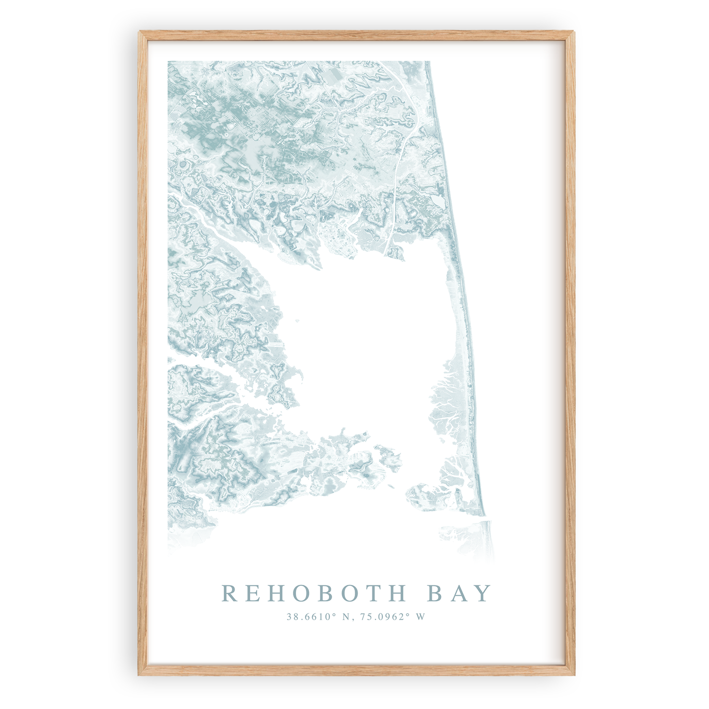 rehoboth bay delaware map print in wood frame