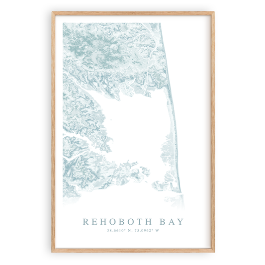 rehoboth bay delaware map print in wood frame